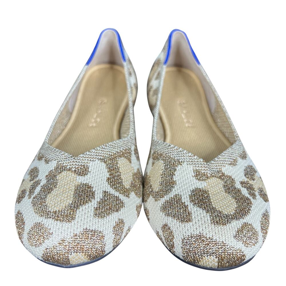 Rothy's The Flat Shimmer Cat Tan Gold Leopard Round Toe Flats Size 9 - Picture 7 of 11
